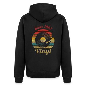 Since 1997 Vinyl Retro Vintage Music - Unisex Premium Bio Zip Hoodie - Schwarz - Hinten - Nico (187cm)