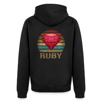 Ruby Gemstone Retro Sunset - Unisex Premium Bio Zip Hoodie - Schwarz - Hinten - Nico (187cm)