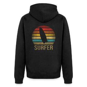 Surf Or Die Surfboard Summer Retro Sunset - Unisex Premium Bio Zip Hoodie - Schwarz - Hinten - Nico (187cm)
