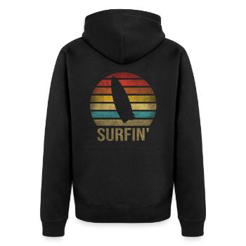 Surf Or Die Surfboard Summer Retro Sunset - Unisex Premium Bio Zip Hoodie - Schwarz - Hinten - Nico (187cm)