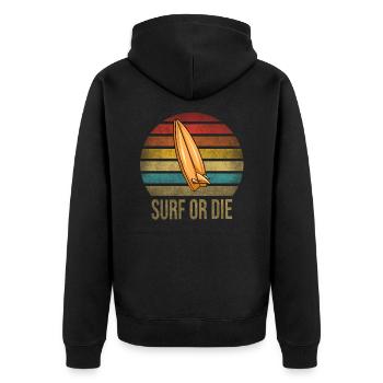 Surf Or Die Surfboard Summer Retro Sunset - Unisex Premium Bio Zip Hoodie - Schwarz - Hinten - Nico (187cm)