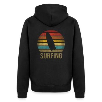 Surf Or Die Surfboard Summer Retro Sunset - Unisex Premium Bio Zip Hoodie - Schwarz - Hinten - Nico (187cm)