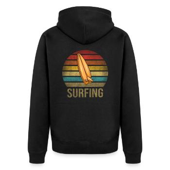 Surf Or Die Surfboard Summer Retro Sunset - Unisex Premium Bio Zip Hoodie - Schwarz - Hinten - Nico (187cm)