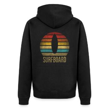Surf Or Die Surfboard Summer Retro Sunset - Unisex Premium Bio Zip Hoodie - Schwarz - Hinten - Nico (187cm)