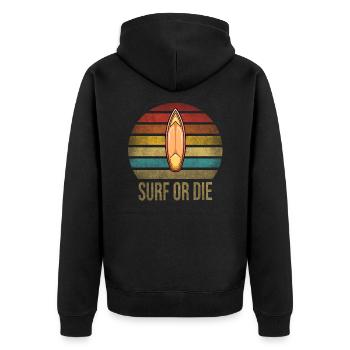 Surf Or Die Surfboard Summer Retro Sunset - Unisex Premium Bio Zip Hoodie - Schwarz - Hinten - Nico (187cm)