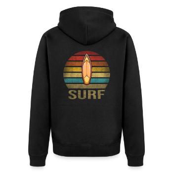 Surf Or Die Surfboard Summer Retro Sunset - Unisex Premium Bio Zip Hoodie - Schwarz - Hinten - Nico (187cm)