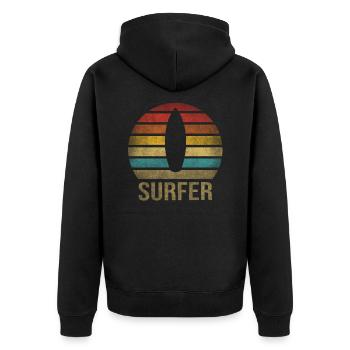 Surf Or Die Surfboard Summer Retro Sunset - Unisex Premium Bio Zip Hoodie - Schwarz - Hinten - Nico (187cm)