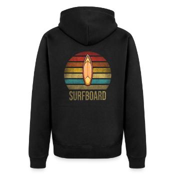 Surf Or Die Surfboard Summer Retro Sunset - Unisex Premium Bio Zip Hoodie - Schwarz - Hinten - Nico (187cm)