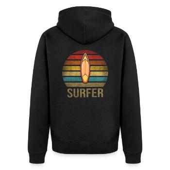 Surf Or Die Surfboard Summer Retro Sunset - Unisex Premium Bio Zip Hoodie - Schwarz - Hinten - Nico (187cm)