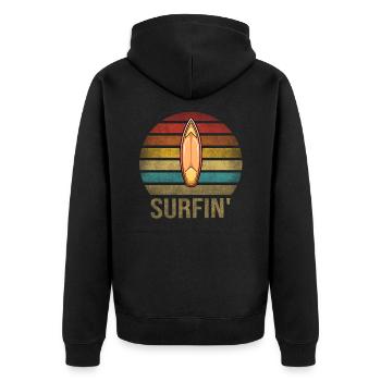 Surf Or Die Surfboard Summer Retro Sunset - Unisex Premium Bio Zip Hoodie - Schwarz - Hinten - Nico (187cm)