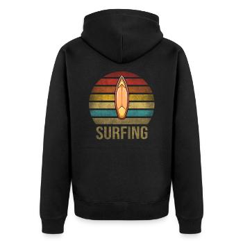 Surf Or Die Surfboard Summer Retro Sunset - Unisex Premium Bio Zip Hoodie - Schwarz - Hinten - Nico (187cm)