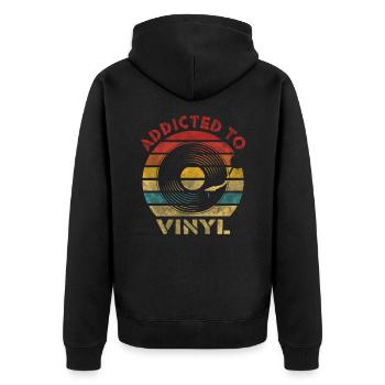 Accro à la musique vintage rétro vinyle - Veste à capuche bio Premium Unisexe - noir - Dos - Nico (187cm)