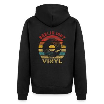 Berlin 1887 Vinyl Retro Vintage Music. - Unisex Premium Bio Zip Hoodie - Schwarz - Hinten - Nico (187cm)