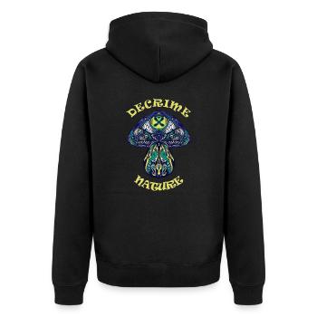 Decrime Nature Colorful Magic Mushroom Trippy - Unisex Premium Bio Zip Hoodie - Schwarz - Hinten - Nico (187cm)