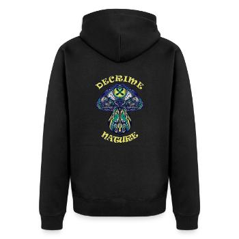 Decrime Nature Colorful Magic Mushroom Trippy - Unisex Premium Organic Zip Hoodie - black - Back - Nico (187cm)