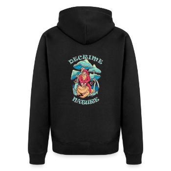 Decrime Nature Colorful Magic Mushroom Trippy - Unisex Premium Bio Zip Hoodie - Schwarz - Hinten - Nico (187cm)