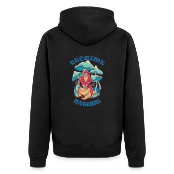 Decrime Nature Colorful Magic Mushroom Trippy - Unisex Premium Bio Zip Hoodie - Schwarz - Hinten - Nico (187cm)
