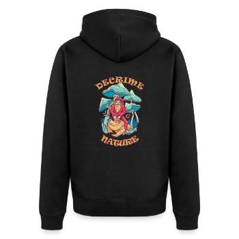 Decrime Nature Colorful Magic Mushroom Trippy - Unisex Premium Bio Zip Hoodie - Schwarz - Hinten - Nico (187cm)