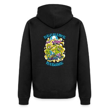 Decrime Nature Colorful Magic Mushroom Aliens - Unisex Premium Bio Zip Hoodie - Schwarz - Hinten - Nico (187cm)