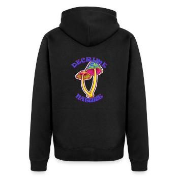 Decrime Nature Colorful Magic Mushroom Trippy - Unisex Premium Bio Zip Hoodie - Schwarz - Hinten - Nico (187cm)