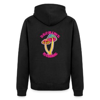 Decrime Nature Colorful Magic Mushroom Trippy - Unisex Premium Bio Zip Hoodie - Schwarz - Hinten - Nico (187cm)