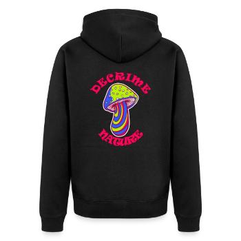 Decrime Nature Colorful Magic Mushroom Trippy - Unisex Premium Bio Zip Hoodie - Schwarz - Hinten - Nico (187cm)