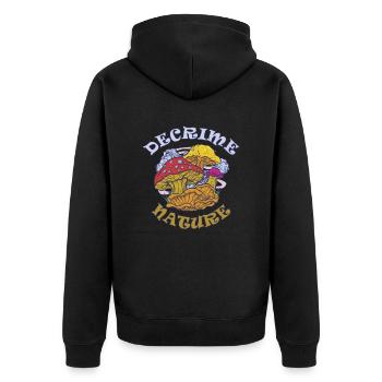 Decrime Nature Colorful Magic Mushroom Trippy - Unisex Premium Bio Zip Hoodie - Schwarz - Hinten - Nico (187cm)