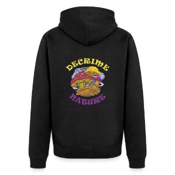 Decrime Nature Colorful Magic Mushroom Trippy - Unisex Premium Bio Zip Hoodie - Schwarz - Hinten - Nico (187cm)