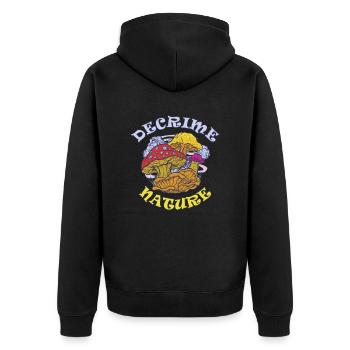 Decrime Nature Colorful Magic Mushroom Trippy - Unisex Premium Bio Zip Hoodie - Schwarz - Hinten - Nico (187cm)