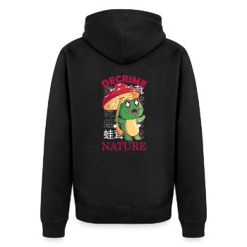 Decrime Nature Colorful Mushroom Frog - Unisex Premium Bio Zip Hoodie - Schwarz - Hinten - Nico (187cm)