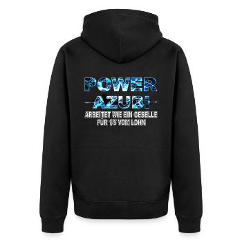 POWER AZUBI - der Auszubildende der Gas gibt Humor - Unisex Premium Bio Zip Hoodie - Schwarz - Hinten - Nico (187cm)