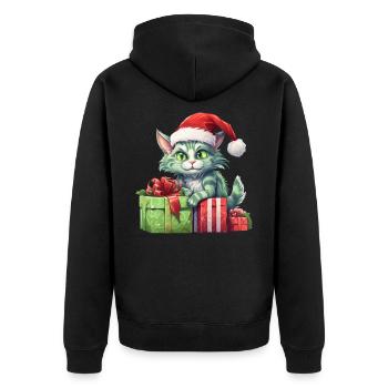 Katze Weihnachten Weihnachtselfe Geschenke Mütze - Unisex Premium Bio Zip Hoodie - Schwarz - Hinten - Nico (187cm)