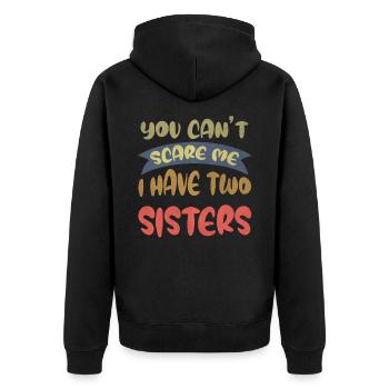 Du kannst mir keine Angst machen, 2 Schwestern - Unisex Premium Bio Zip Hoodie - Schwarz - Hinten - Nico (187cm)