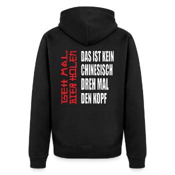Biertrinker Geh mal Bier holen T-Shirt - Unisex Premium Bio Zip Hoodie - Schwarz - Hinten - Nico (187cm)