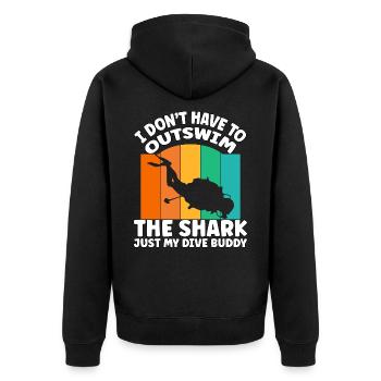 Funny Scuba Diving – Outswim the Shark Quote - Unisex Premium Bio Zip Hoodie - Schwarz - Hinten - Nico (187cm)