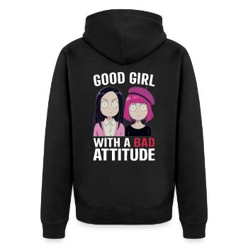 A good girl with a bad attitude - Unisex Premium Organic Zip Hoodie - black - Back - Nico (187cm)