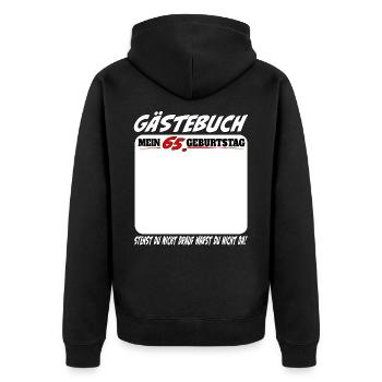 65. Geburtstag Gästebuch 65 Jahre Lustig - Unisex Premium Bio Zip Hoodie - Schwarz - Hinten - Nico (187cm)