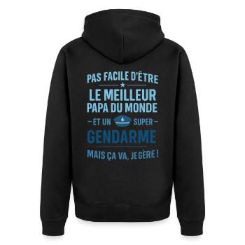 Super Papa Gendarme idée cadeau fête des pères - Veste à capuche bio Premium Unisexe - noir - Dos - Nico (187cm)