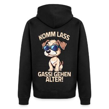 Hund Hundebesitzer - Komm lass Gassi gehen Alter - Unisex Premium Bio Zip Hoodie - Schwarz - Hinten - Nico (187cm)
