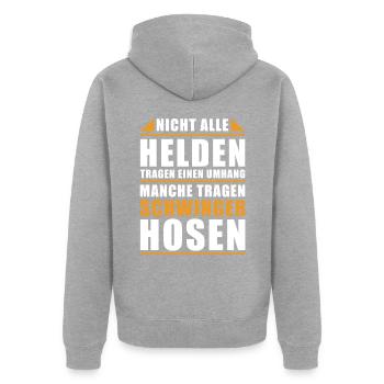 Manche tragen Schwingerhosen - Unisex Premium Bio Zip Hoodie - Grau meliert - Hinten - Nico (187cm)