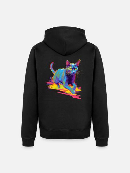 Bunte Katze Neon - Unisex Premium Bio Zip Hoodie - Schwarz
