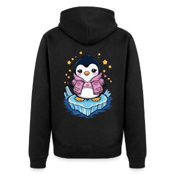 Dessin animé Kawaii Pingouin avec des cœurs et des étoiles - Veste à capuche bio Premium Unisexe - noir - Dos - Nico (187cm)