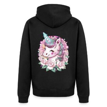 Licorne Kawaii avec des roses - Veste à capuche bio Premium Unisexe - noir - Dos - Nico (187cm)