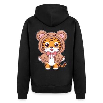 Kawaii Tiger mit niedlichem Teddy Bärchen Outfit - Unisex Premium Bio Zip Hoodie - Schwarz - Hinten - Nico (187cm)