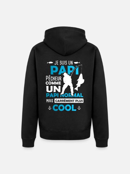 Papi Pêcheur / Cadeau Pêche / Grand-Père - Veste à capuche bio Premium Unisexe - noir