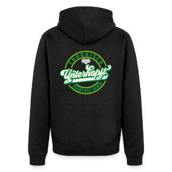 Farben änderbar | Chronisch Unterhopft Bier Feiern - Unisex Premium Bio Zip Hoodie - Schwarz - Hinten - Nico (187cm)