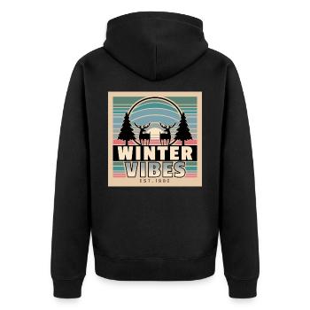Winter Vibes: Retro Sunset & Nature - Unisex Premium Organic Zip Hoodie - black - Back - Nico (187cm)
