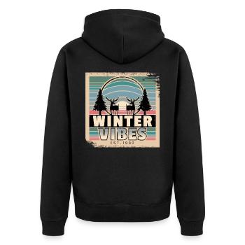 Winter-Vibes für Naturfreunde im Sonnenuntergang - Unisex Premium Bio Zip Hoodie - Schwarz - Hinten - Nico (187cm)