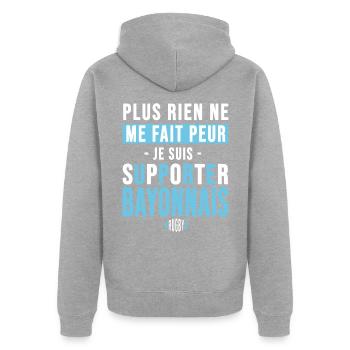 Rugby Bayonne cadeau supporter bayonnais - Veste à capuche bio Premium Unisexe - gris chiné - Dos - Nico (187cm)