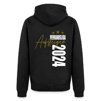 Meister Verbandsliga 2024 Aufstiegstrikot - Unisex Premium Bio Zip Hoodie - Schwarz - Hinten - Nico (187cm)